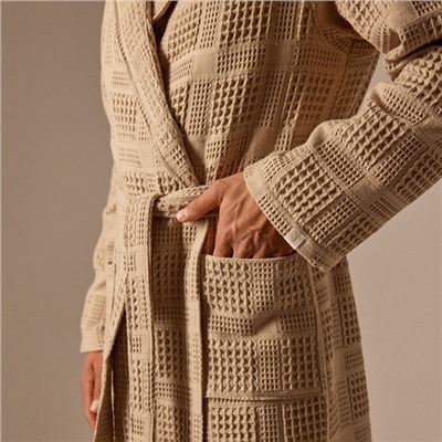 Халат вафельный мужской SL HOME: Chess «Саббиа», размер S, хлопок 100%, коричневый