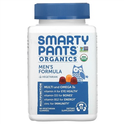 SmartyPants, Organic Men's Formula, Raspberry, Orange, and Cherry, 90 Vegetarian Gummies