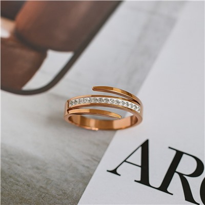 Кольцо разъемное 18-19 р ювелирная бижутерия коллекция "Дубай" покрытие позолота, вставка: цирконы, цвет: прозрачный, арт.007.224