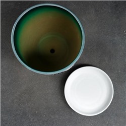 Горшок для цветов «Абстракция», 2.5 л, d=19 см, h=18 см, керамика, с поддоном, зелёный