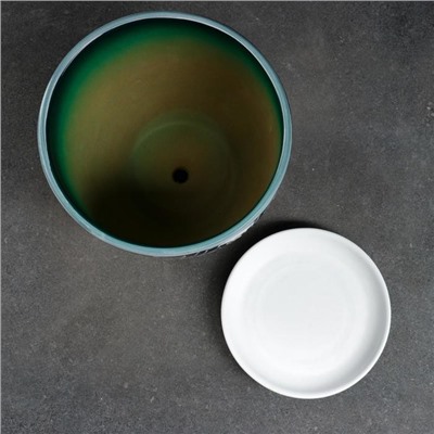 Горшок для цветов «Абстракция», 2.5 л, d=19 см, h=18 см, керамика, с поддоном, зелёный