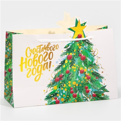 Пакет подарочный новогодний «Счастливого Нового года», 30×23×10 см