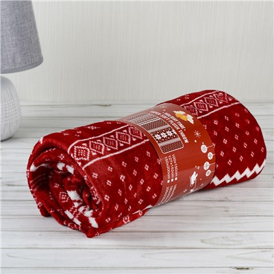 Плед флисовый 150х200 см Красный с белыми снежинками / GP611-4 /уп 100/ 696142 новогодний