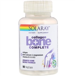 Solaray, Collagen Bone Complete, усовершенствованная формула костной матрицы, 90 капсул с оболочкой из ингредиентов растительного происхождения