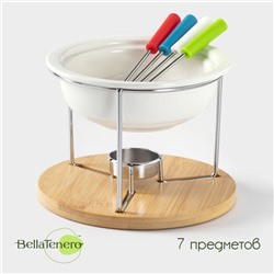 Набор для фондю BellaTenero, 5 предметов: чаша 350 мл, 4 шпажки, керамика, белый