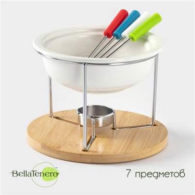 Набор для фондю BellaTenero, 5 предметов: чаша 350 мл, 4 шпажки, керамика, белый