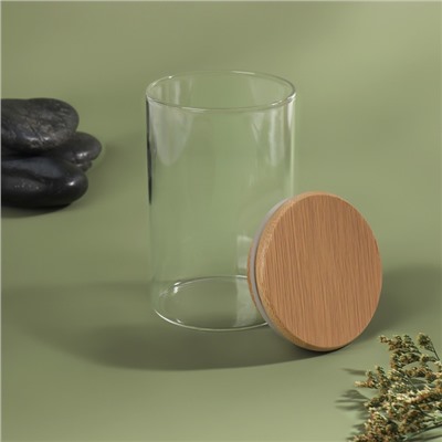 Органайзер для хранения ватных палочек «BAMBOO», с крышкой, d=6.5×10 см, прозрачный, коричневый