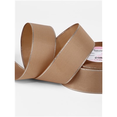 Лента репсовая, с серебряным люрексом, 40 мм, 23±1 м, бежевая №173