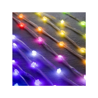 Умная гирлянда «Нить» 5 м роса с насадками «Звёздочки», IP20, серебристая нить, 50 LED, пульт ДУ, приложение, свечение RGB, USB