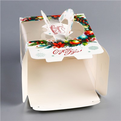 Коробка под бенто - торт с окном новогодняя «Загадай желание», 16×16×12.5 см