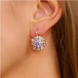 Серьги коллекция "Дубай" покрытие позолота, вставка: фианиты, цвет: сиреневый и прозрачный, арт.214.576