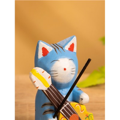 Сувенир «Кот с контрабасом», 4×5×8 см, дерево, МИКС