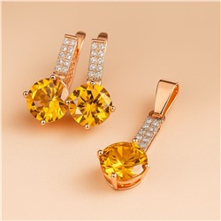 Комплект ювелирной бижутерии коллекция "Дубай" серьги и кулон, покрытие позолота, вставка: фианиты и цирконы, цвет: желтый и прозрачный, арт.414.009