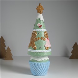 Фигурка светящаяся керамика «Пряничная ёлочка с печенюшками», зелёная, 10×10×31 см