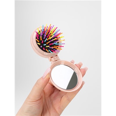 Расчёска массажная «Плюшевые милости», складная, с зеркалом, d=7.5 см, МИКС