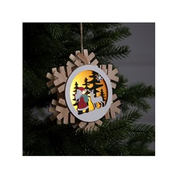 Ёлочная игрушка «Дед Мороз с подарками», 15.5 см, 1 LED, от батареек, свечение тёплое белое