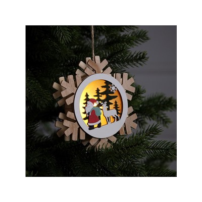 Ёлочная игрушка «Дед Мороз с подарками», 15.5 см, 1 LED, от батареек, свечение тёплое белое