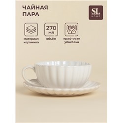 Чайная пара SL Home «Нимфея», 2 предмета: чашка 270 мл, блюдце 15.5×2 см, керамика, белая