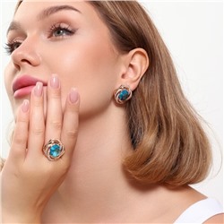 Комплект ювелирной бижутерии коллекция "Дубай" серьги и кольцо 18 р, покрытие позолота, вставка: фианиты, цвет: голубой и прозрачный, арт.215.395-18