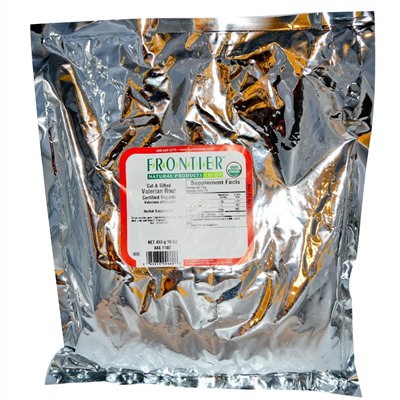 Frontier Natural Products, Органический нарезанный и просеянный корень валерианы, 16 унций (453 г)