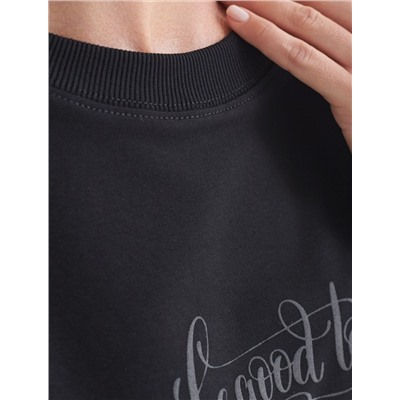 Свободный свитшот с принтом и разрезами из эластичного футера двухнитки без начеса