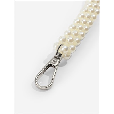 Ручка для сумки, жемчужины, 30 см, 2 карабина, цвет белый, серебряный