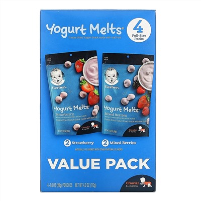 Gerber, Yogurt Melts, 8+ Months, Strawberry & Mixed Berries,  4 Packs, 1.0 oz (28 g) Each