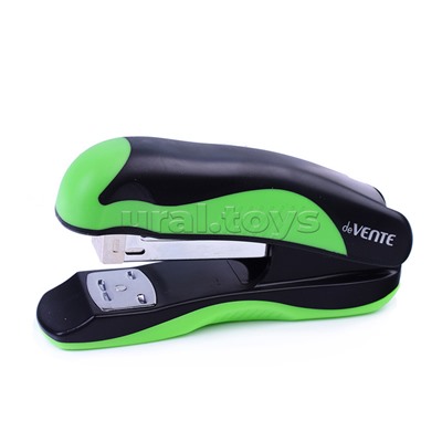 Степлер "MonoChrome" 24/6&26/6 (мощность 20 листов, глубина скрепления 45 мм) пластиковый с каучуковой вставкой, в картонной коробке, черный с неоновым зеленым