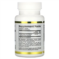 California Gold Nutrition, средство для укрепления иммунитета с Wellmune, бета-глюкан, 250 мг, 30 растительных капсул