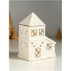 Фигурка светящаяся «Домик с верандой», керамика, белый с золотом, 9.5×6×12.5 см