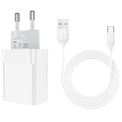 Адаптер Сетевой с кабелем Borofone BA47A Mighty QC3.0 USB 3A/18W (USB/Type-C) (white)