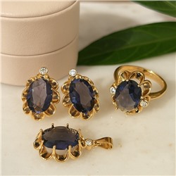 Комплект ювелирной бижутерии коллекция "Дубай" серьги, кулон и кольцо 20 р, покрытие позолота,  вставка: фианиты и цирконы, цвет: аметистовый и прозрачный, арт.217.364-20