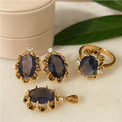 Комплект ювелирной бижутерии коллекция "Дубай" серьги, кулон и кольцо 20 р, покрытие позолота,  вставка: фианиты и цирконы, цвет: аметистовый и прозрачный, арт.217.364-20