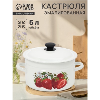 Кастрюля эмалированная, 5 л, d=23.5 см, с крышкой, цилиндрическая, белая