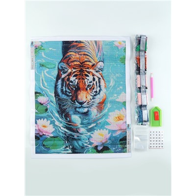 Алмазная мозаика с полным заполнением на холсте «Тигр в воде», 40×50 см