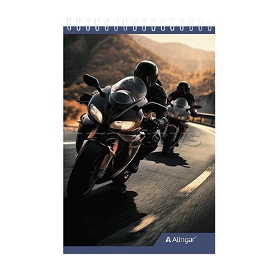 Блокнот А6, 60 л., клетка, гребень, мелованный картон, "Мото"