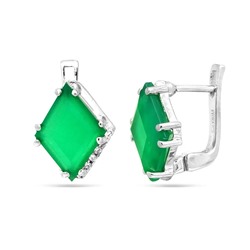Серьги из серебра зеленый агат, Ромбина