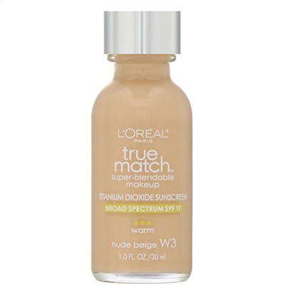 L'Oreal, True Match Super-Blendable Makeup, W3 Nude Beige, 1 fl oz (30 ml)