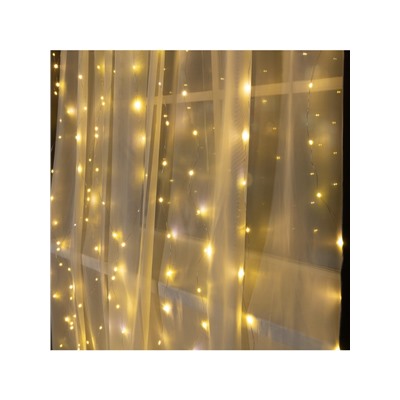 Гирлянда «Занавес» 2.8×3 м роса на крючках, IP20, серебристая нить, 300 LED, свечение тёплое белое, мерцание, USB
