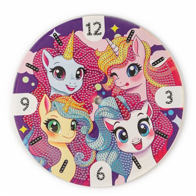 Алмазная мозаика для детей с частичным заполнением на часах «Единорожки», 20×20 см