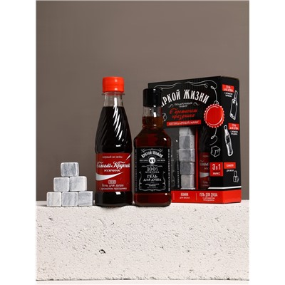 Подарочный набор «Яркой жизни», гель для душа виски и кола, 2×250 мл, камни для виски, Чистое счастье
