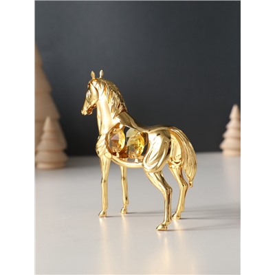 Фигурка металл «Лошадь» с 4 жёлтыми хрусталиками, 9×3×9 см