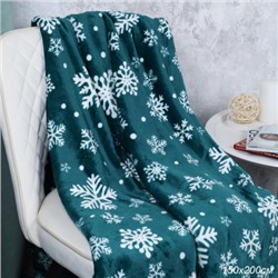 Плед флисовый 150х200 см Снежинки на зеленом фоне / GP611-14 /уп 20/100/745283 новогодний