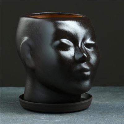 Горшок - органайзер для цветов «Голова» керамический, 1.3 л, 16×14×15 см, тёмно-коричневый