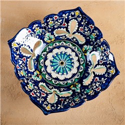 Фруктовница узбекская Риштанская Керамика «Узоры», 24.5×24.5×7 см, синяя