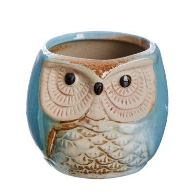Декоративный горшок для цветов «Сова Ава» керамический, 100 мл, 6.5×6.5×6 см, голубой