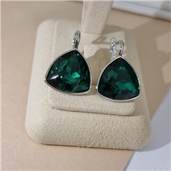 Серьги с кристаллом под Swarovski ювелирная бижутерия коллекция "Дубай" покрытие посеребрение, вставка: стекло, цвет: изумрудный, Уценка, арт.08.5693 (414.576 )