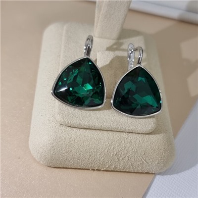 Серьги с кристаллом под Swarovski ювелирная бижутерия коллекция "Дубай" покрытие посеребрение, вставка: стекло, цвет: изумрудный, Уценка, арт.08.5693 (414.576 )