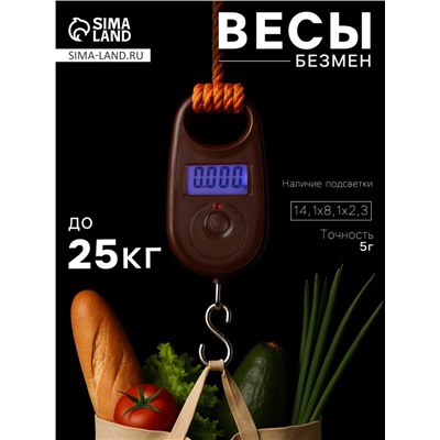Весы-безмен Luazon LVU-01, электронные, до 25 кг, точность до 5 г, подсветка, коричневые