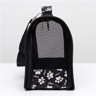 Сумка - переноска для животных «Лапки Happy», размер S, 37.5×17×22 см, чёрная